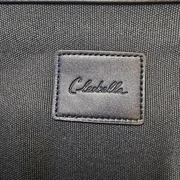 Cleobella XL Black Canvas Tote Zipper Closure Vegan Leather Strap - Picture 9 of 15